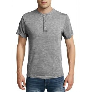 Straight Faded Men's‎ Henley Tee Size Small Grey 3-Button Placket Casual Classic